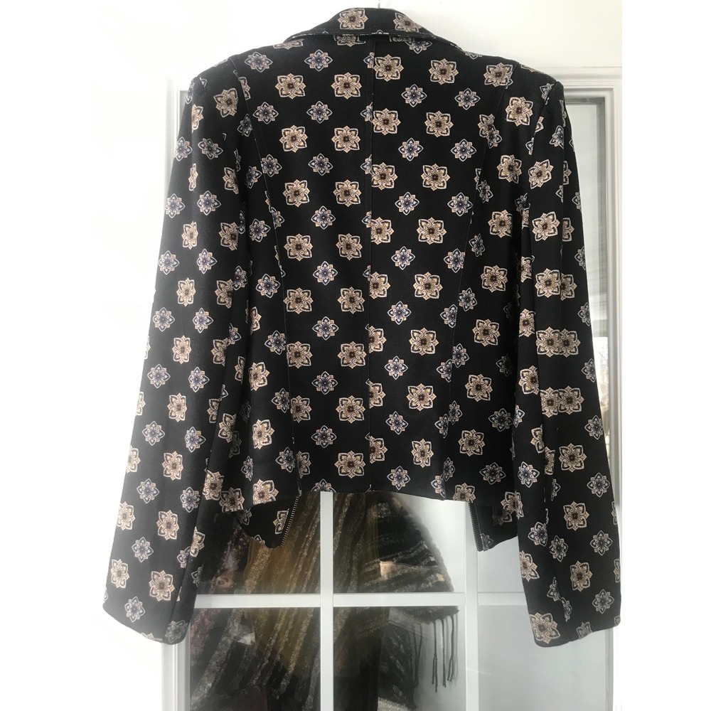 INSIGHT NEW YORK Black Floral Print Moto Jacket Blazer Womens Size 12 - Picture 6 of 9